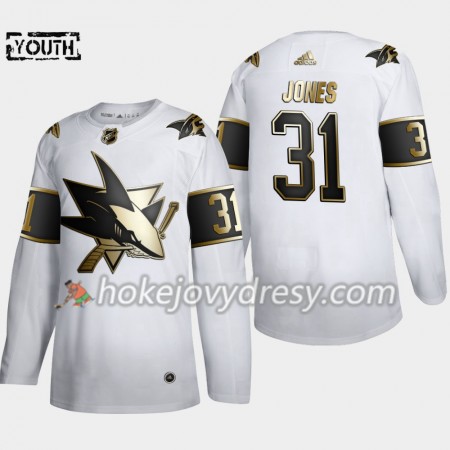 Dětské Hokejový Dres San Jose Sharks Martin Jones 31 Adidas 2019-2020 Golden Edition Bílá Authentic